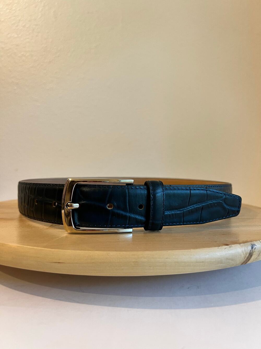 Hand Crafted Blue Genuine Leather Silver Buckle Belt Size 34 Large
